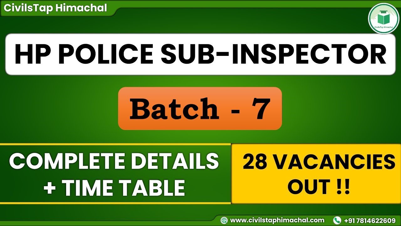 HP Sub Inspector batch - 7 | Course Details | Batch Starting from 30th October