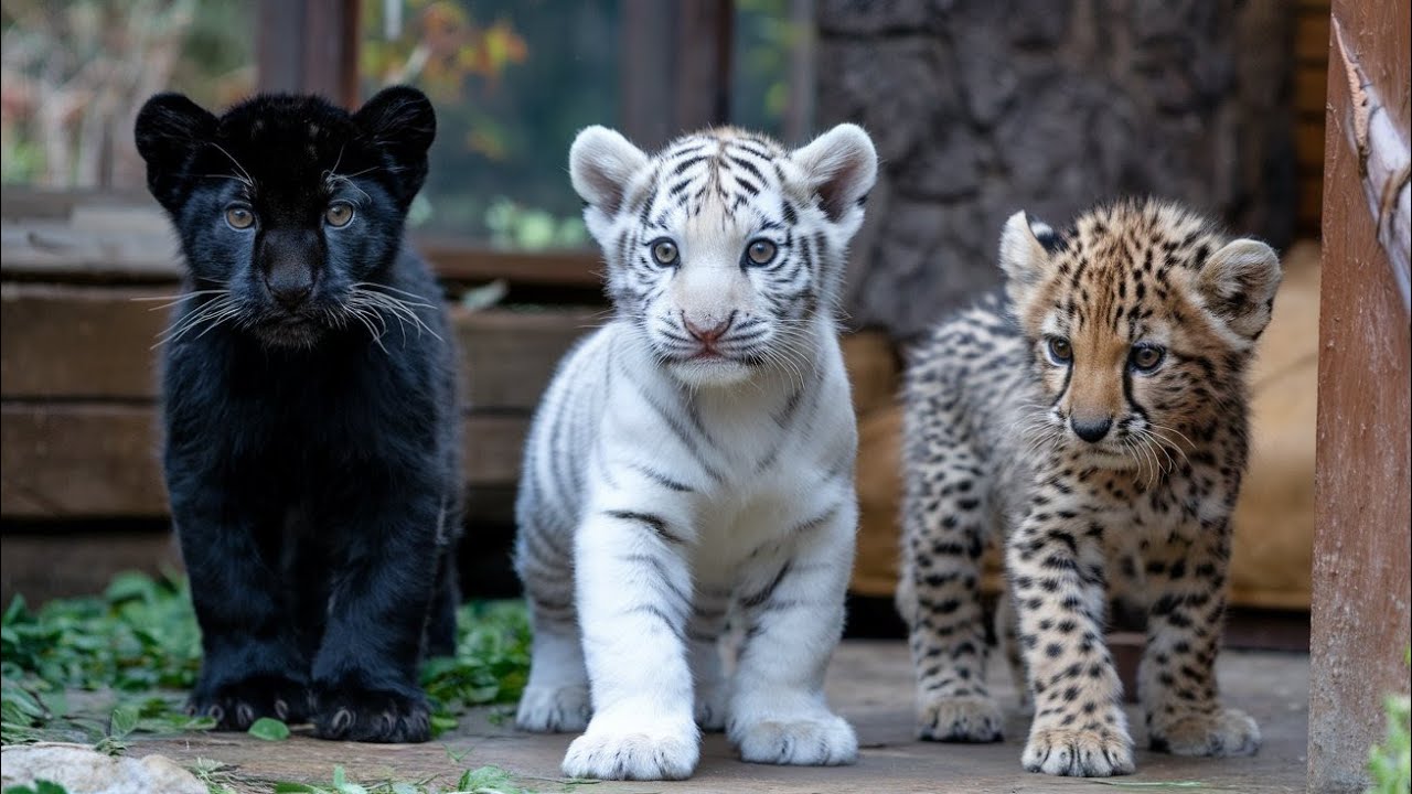 Always Together | White Tiger Cub Cheetah and Black Panther Cub ❤️