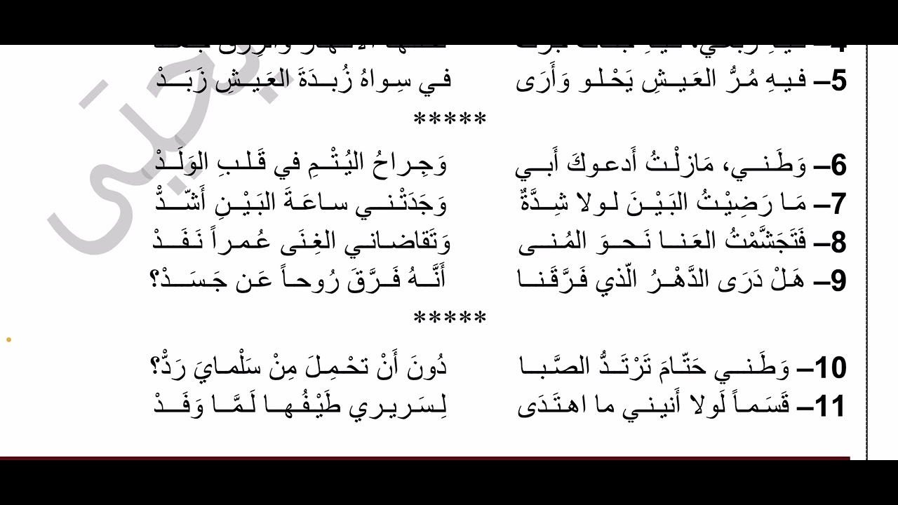 ١٥ . بكالوريا . لغة عربية . شرح قصيدة وطني @alnouredu