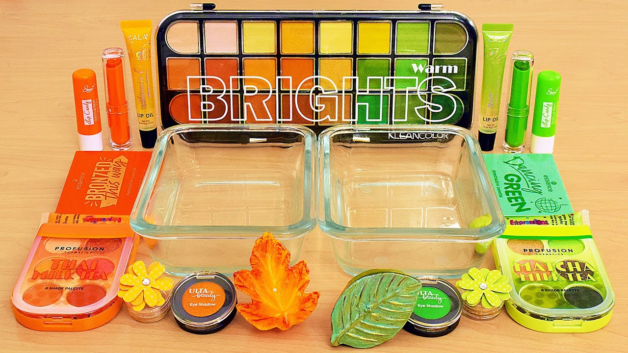 Autumn Leaves Orange vs Green  - Mixing Makeup Eyeshadow Into Slime ASMR