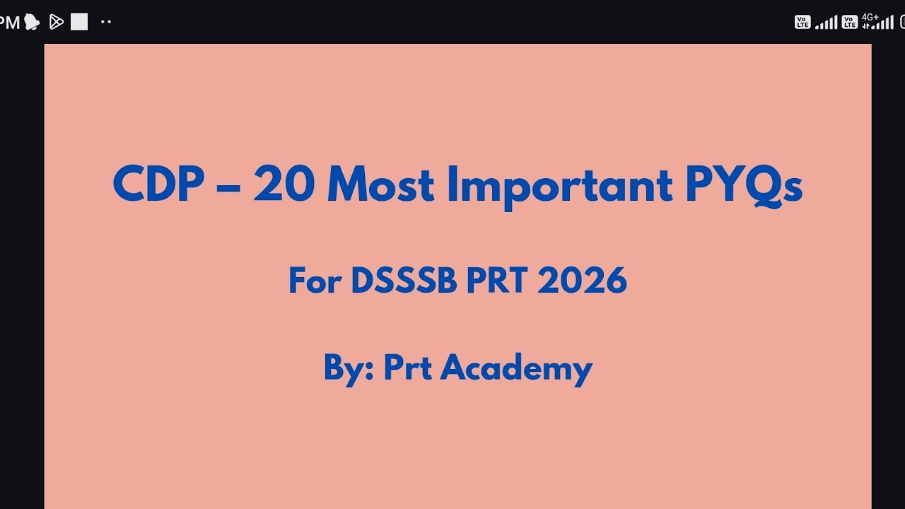 👉 DSSSB PRT CDP 20 Most Important PYQs | Guaranteed Questions