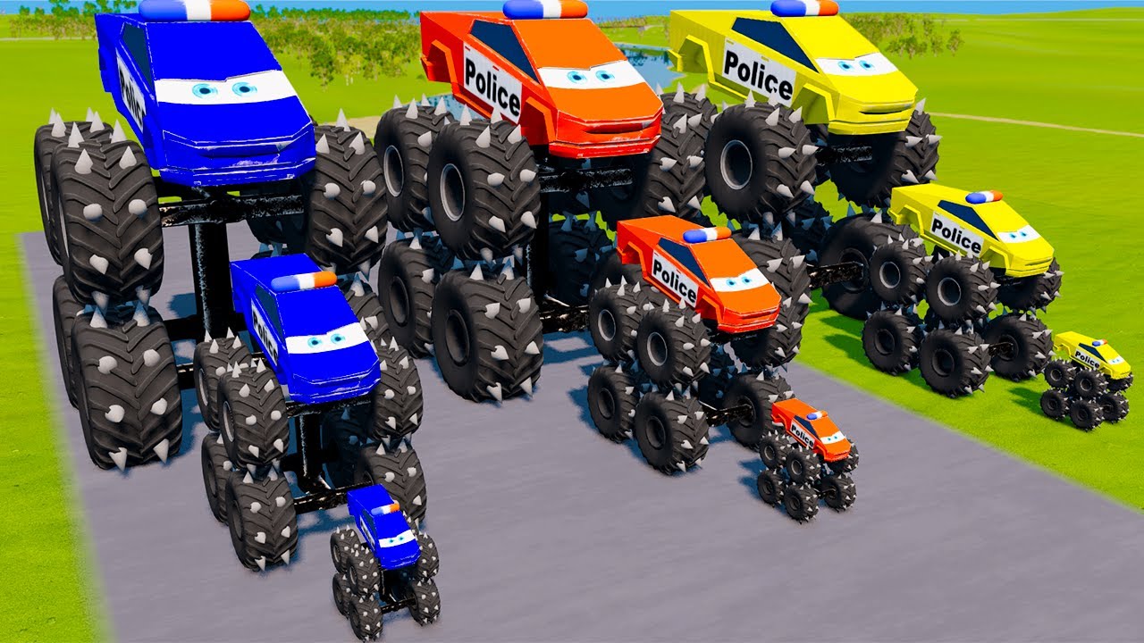 Big & Small Lightning Police Mcqueen Quad wheels vs Thomas Trains | BeamNG.drive