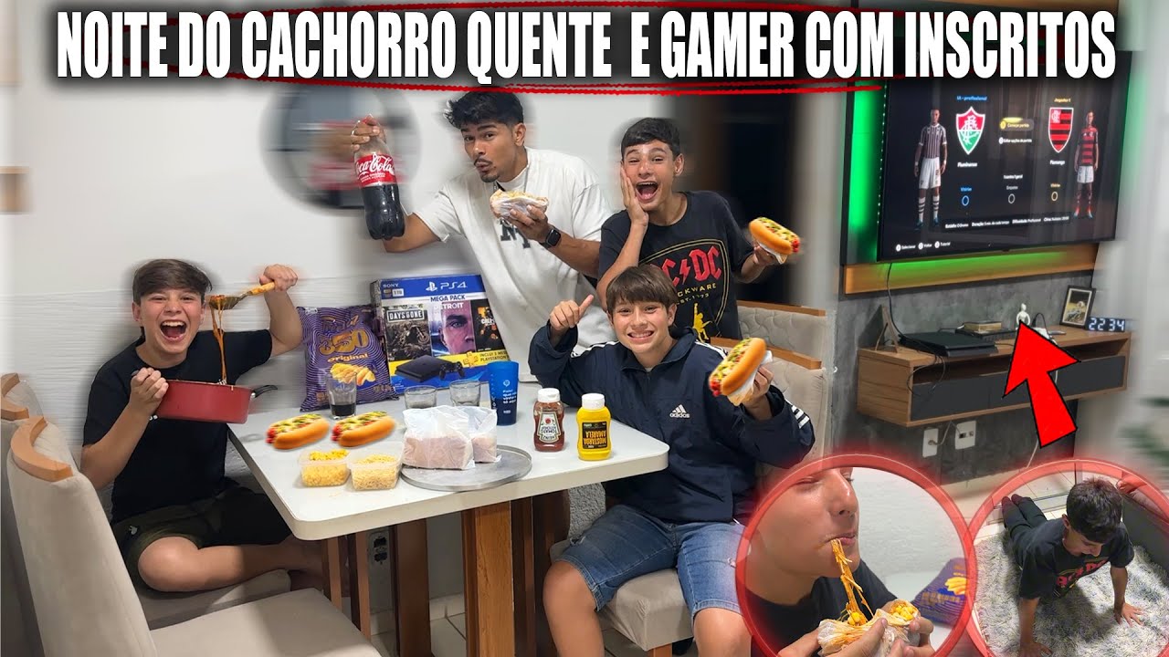 NOITE DO CACHORRO QUENTE e GAMER  COM INSCRITOS DO CANAL 🏡🌭🎮 ( QUASE DEU RUIM 😨 )