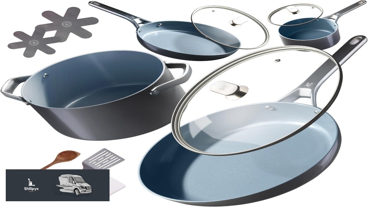 Premium Non Toxic Ceramic Cookware Set  Triple Layer Nonstick 12 Piece Pots