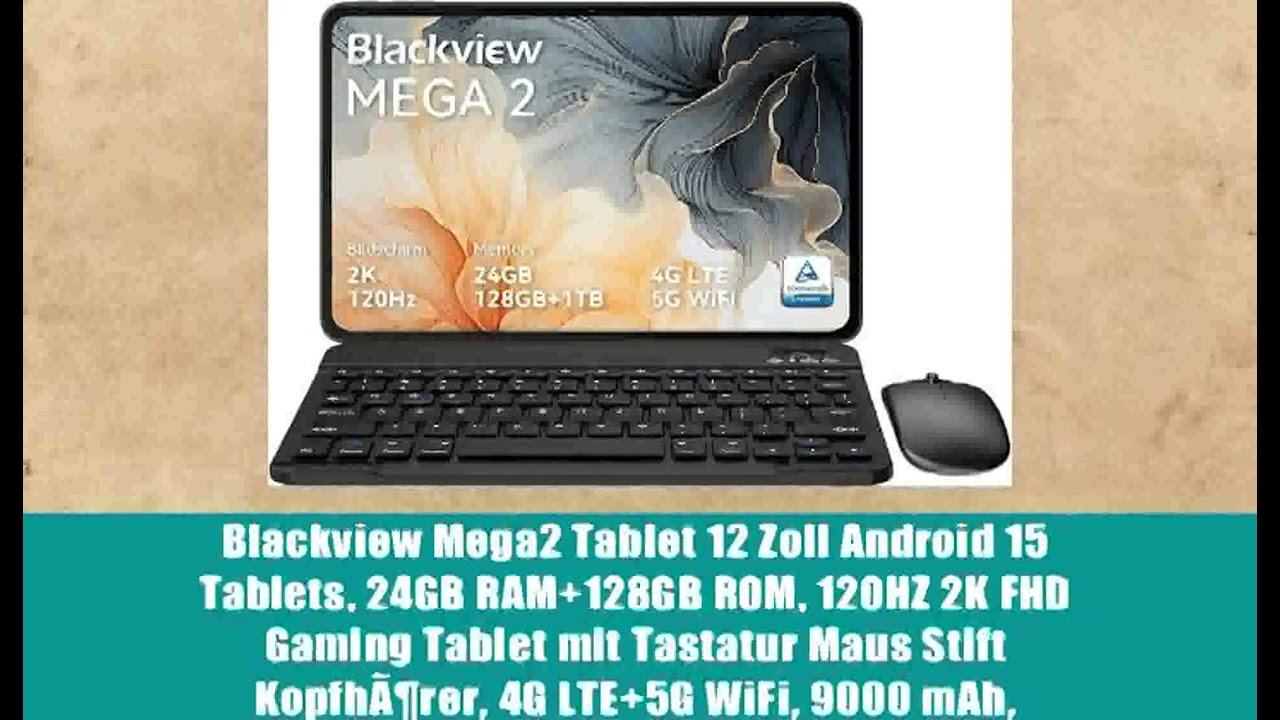 Blackview Mega2 Tablet 12 Zoll Android 15 Tablets, 24GB RAM+128GB ROM, 120HZ 2K FHD Gaming Tablet