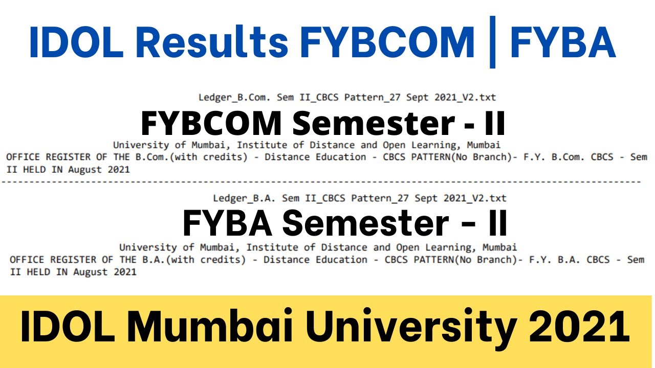 FYBCOM Sem-II IDOL RESULT 2021 | FYBA Sem-II IDOL RESULT 2021 | IDOL Mumbai University