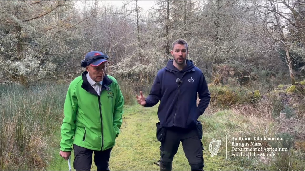 Glyn Egan (aka The Sheep Shepherd) talks forestry with Minister Michael Healy-Rae