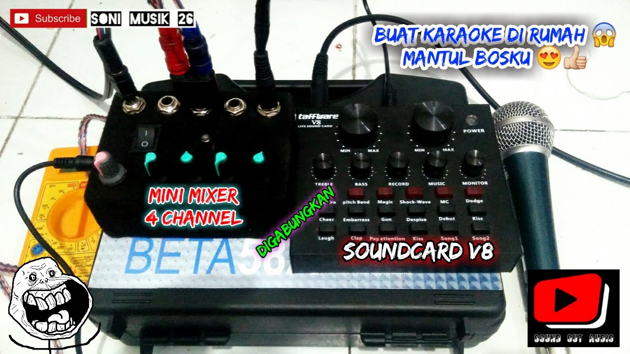 Menggabungkan Soundcard V8 Ke Mini Mixer Untuk Effect Karaoke