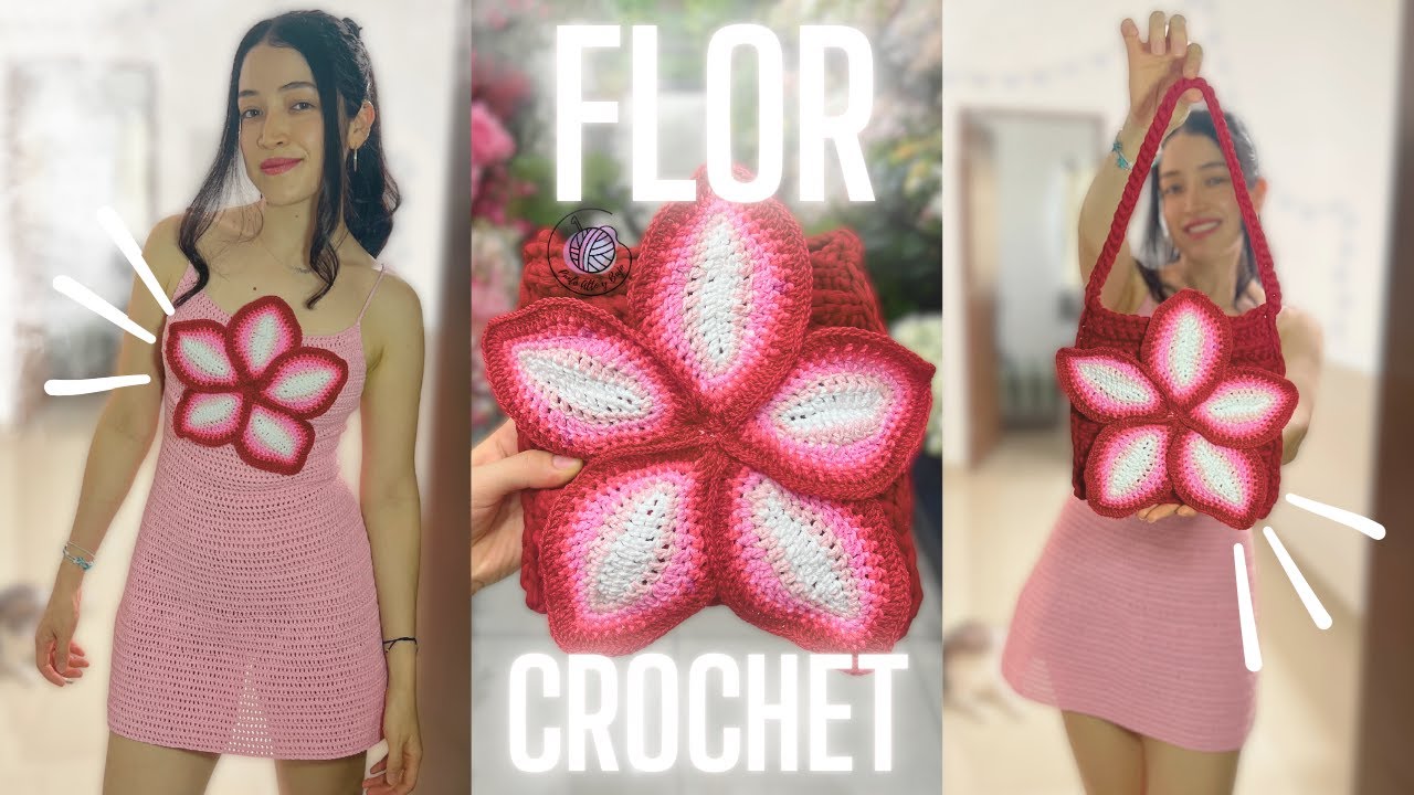 FLOR TEJIDA A CROCHET / BOLSA CON FLOR TEJIDA