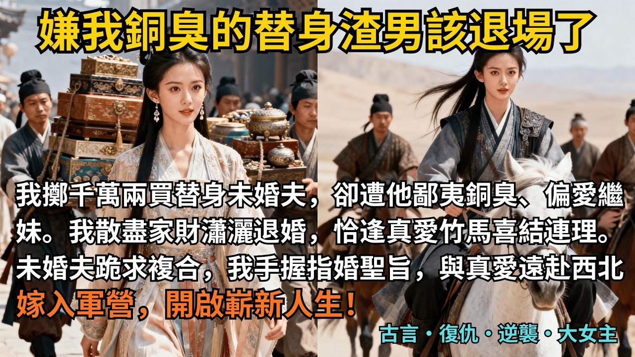 【古言逆襲】完結爽文，我擲千萬兩買替身未婚夫，卻遭他鄙夷銅臭、偏愛繼妹。我散盡家財瀟灑退婚，恰逢真愛竹馬喜結連理。未婚夫跪求複合，我手握指婚聖旨，與真愛遠赴西北。#完結 #小說 #古言小說 #復仇