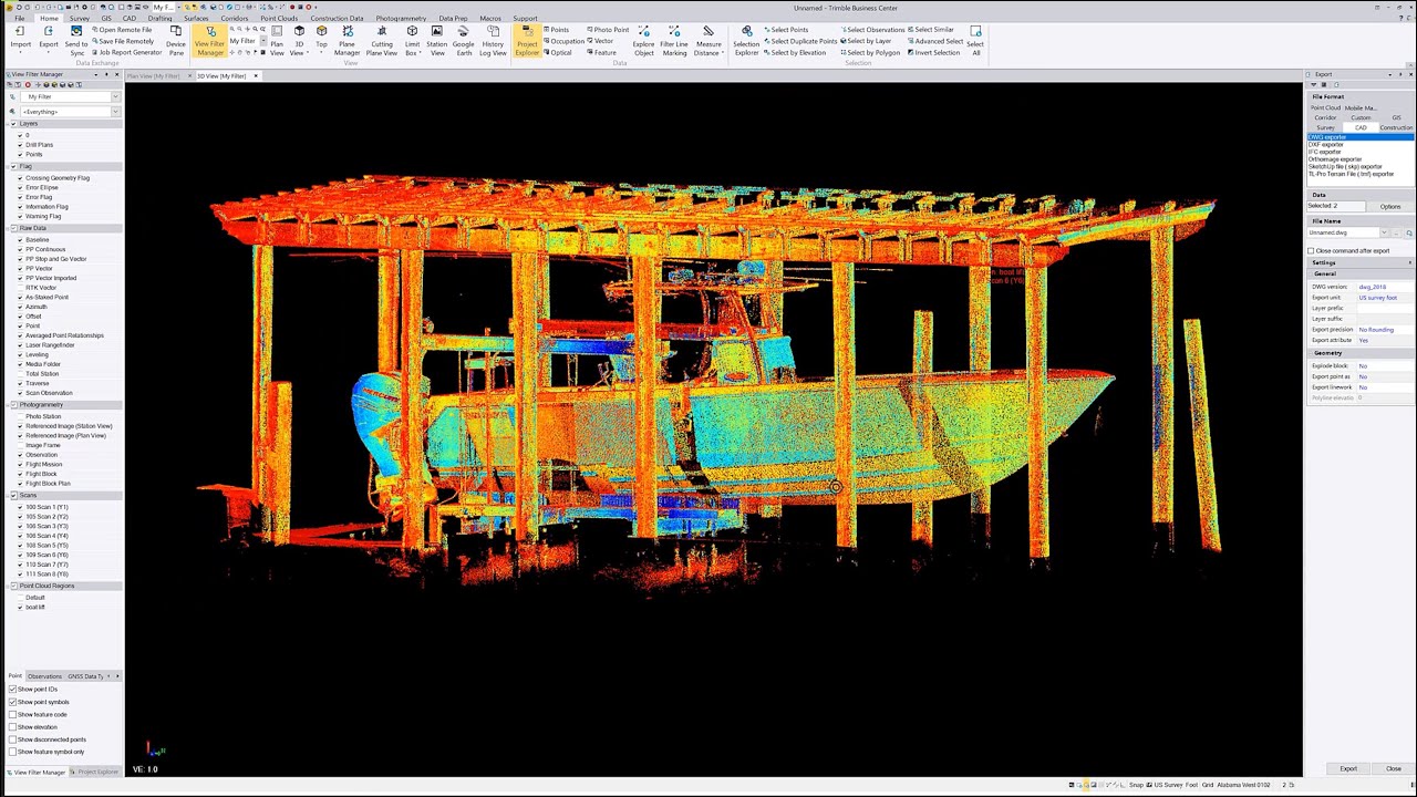 Данные сканирования подъемника для лодок Trimble SX10