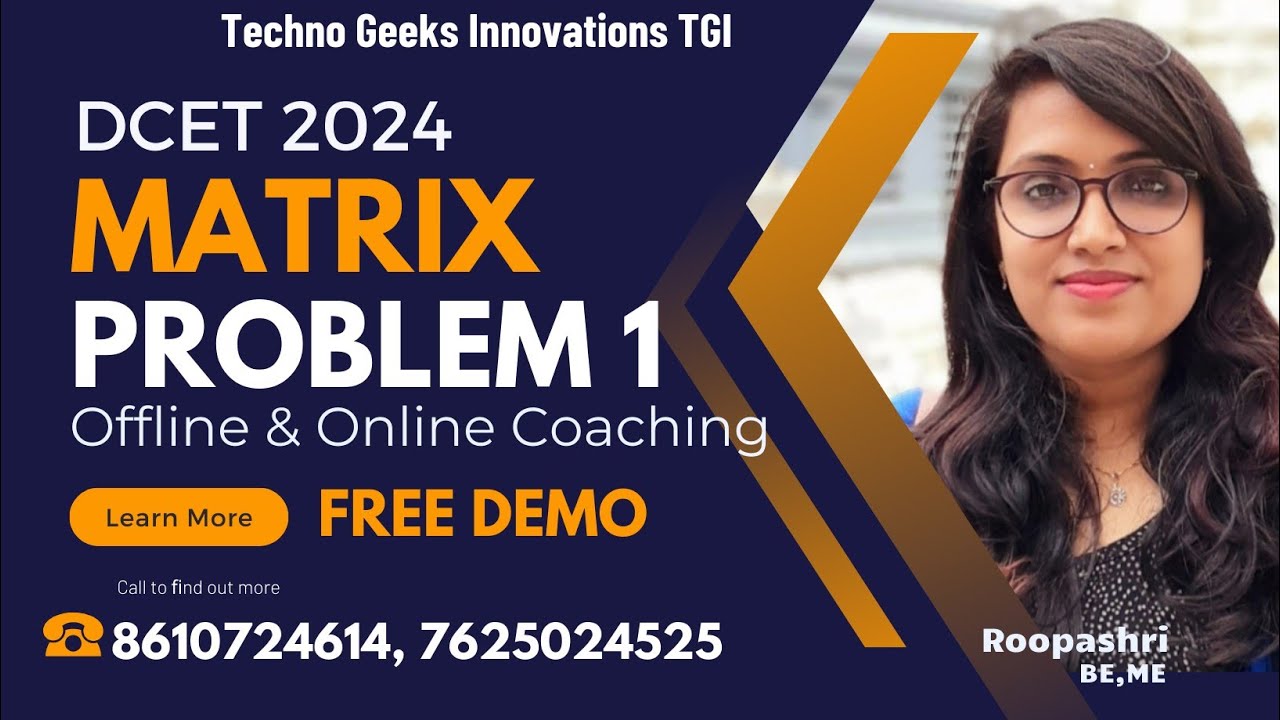 DCET 2024 | MATRIX PROBLEM 1 | TGI |  DIPLOMA MATHS | ROOPASHRI
