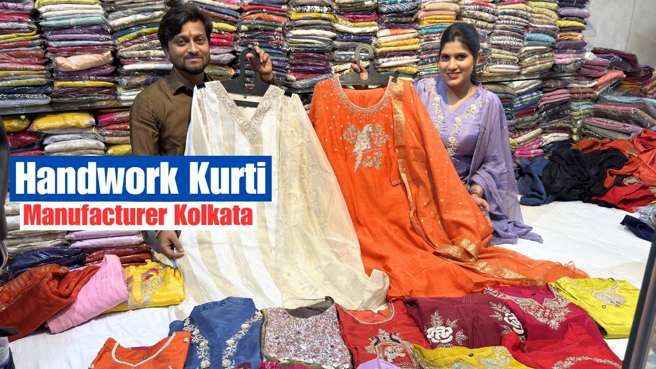 Chinon/ Tissue/ Mul Chanderi Handwork Kurti Manufacturer Kolkata Barabazar | Ambe Shivansh Creation