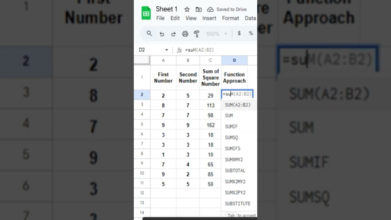 How to Use the SUMSQ Function in Google Sheets | Complete Guide