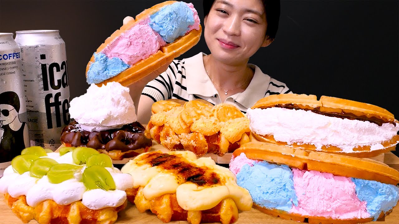 🧇크림 가득한 크로플&와플😍완전 겉바속촉!! 크림 가득한 크로플 & 와플 먹방❤ | Custard brulee croffle, Chocolate waffle ASMR Mukbang
