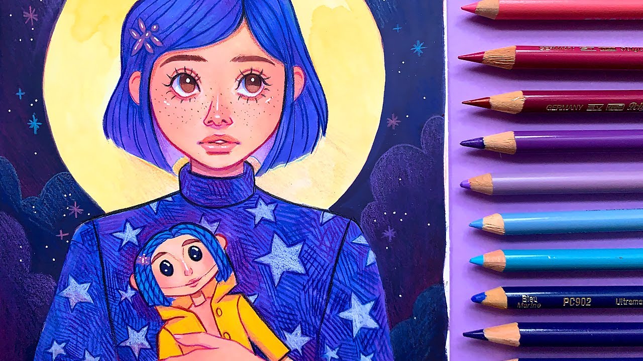 ★ Acrylic Gouache & Coloured Pencil Process ★