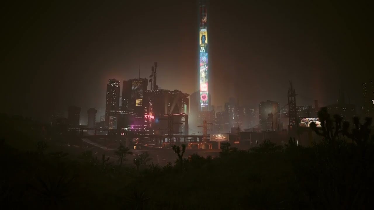 Listening to The Crickets as You Watch Night City - Cyberpunk 2077 Ambience for work & study