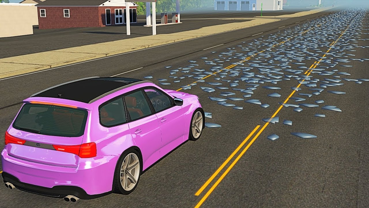 BeamNG.drive - Cars Driving on Broken Glass Pieces