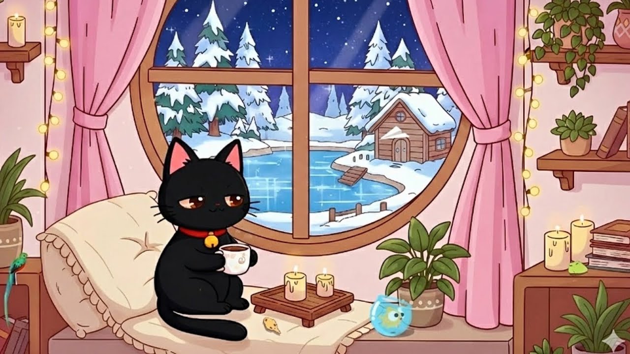 Cat's Cozy Window Seat ☕ Winter Lofi Ambience ❄️ Relaxing Beats to Stress Relief