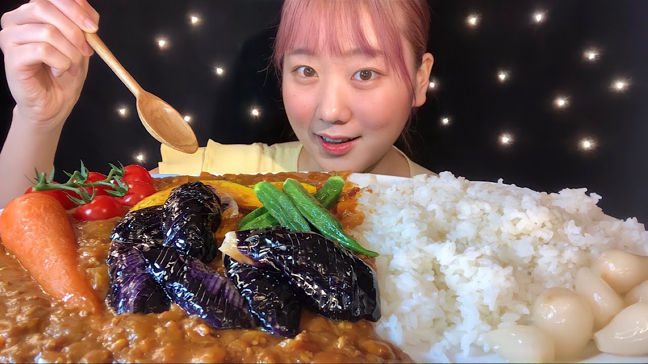 ASMR 夏野菜キーマカレー Summer Vegetable Curry and Rice 여름 야채 카레라이스【咀嚼音/大食い/Mukbang/Eating Sounds】