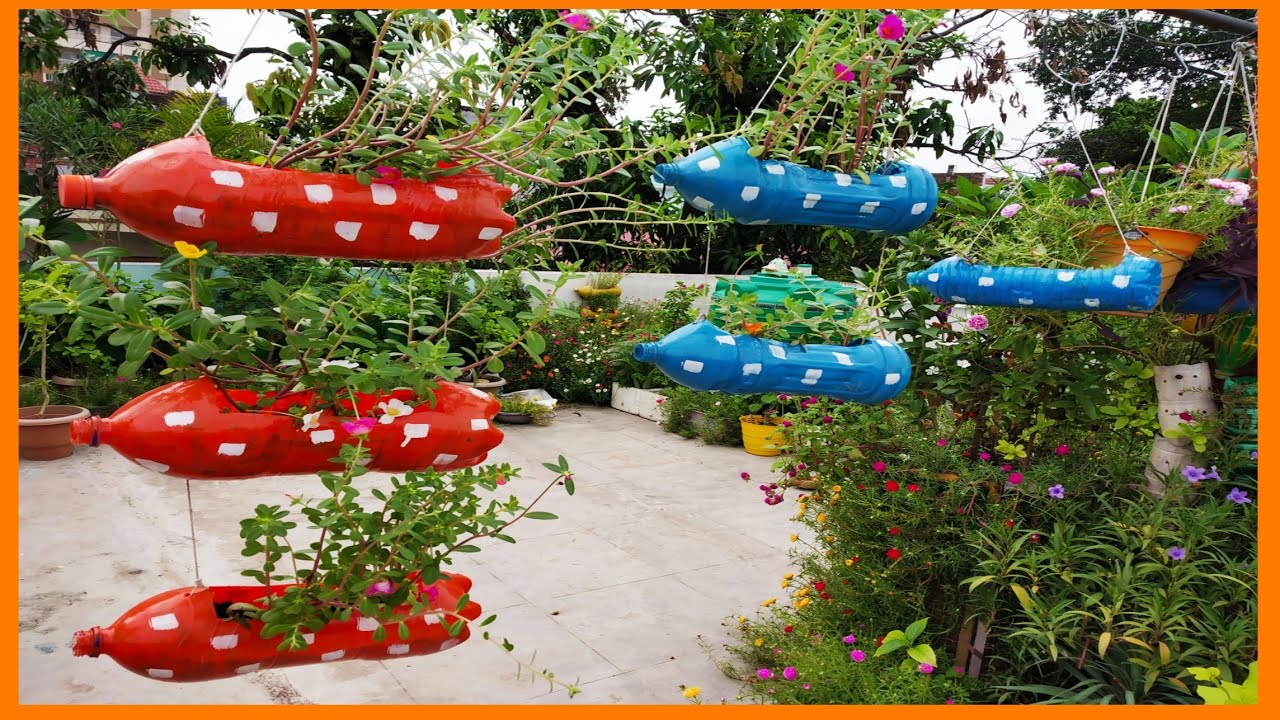 DIY Hanging bottles garden from waste bottles केवल दो समान से बनाऐ पौधो के लिऐ hanging planters