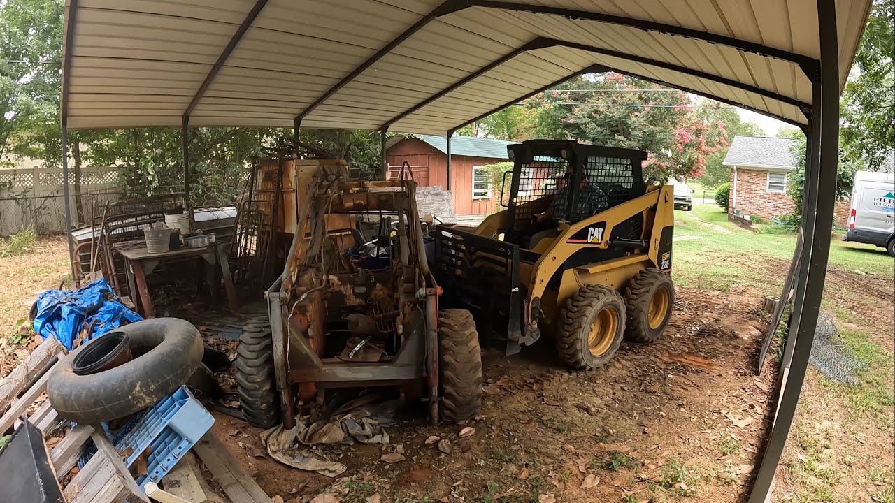 Using a CAT 226 to Clean up Some Junk and Move 2 Melroe Skid Steers. #caterpillar #construction