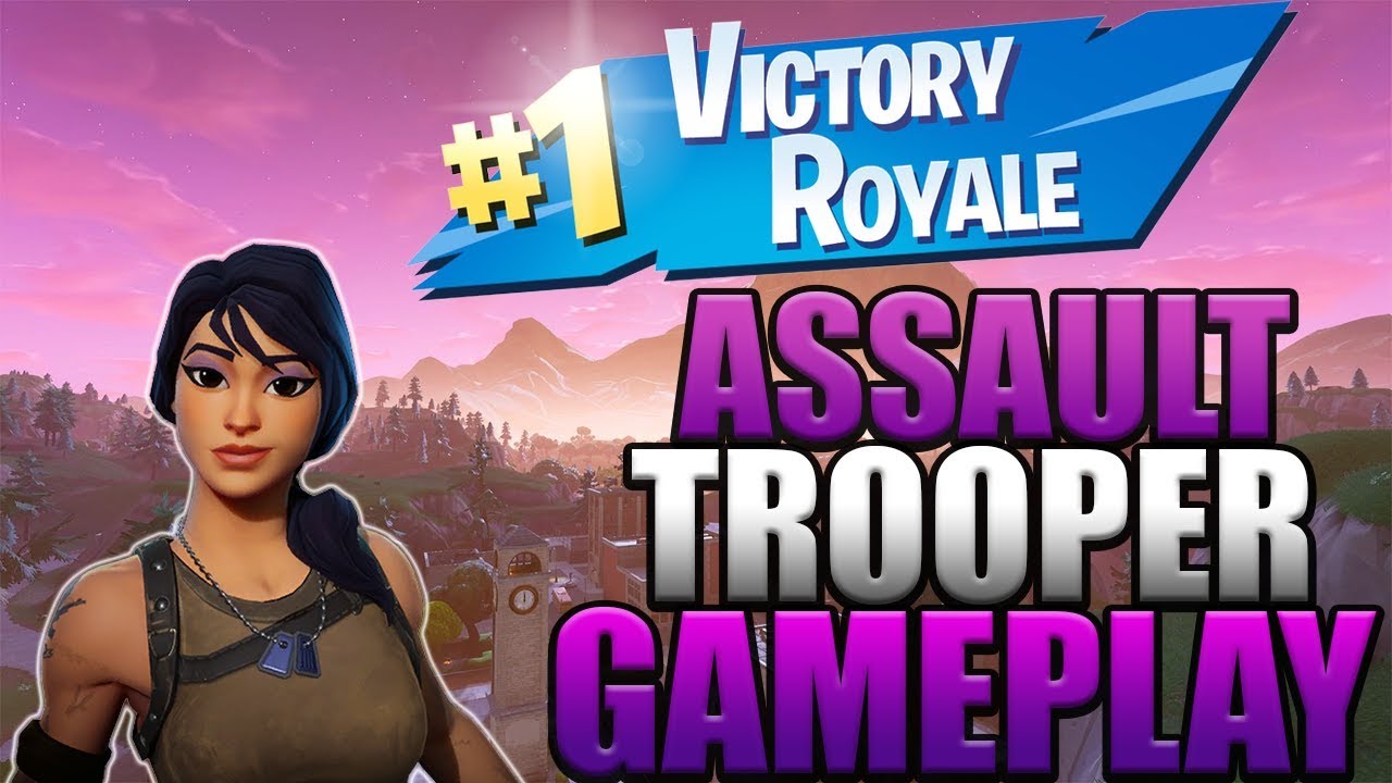 Assault Trooper Skin gameplay w/ solo victory (Fortnite Battle Royale)