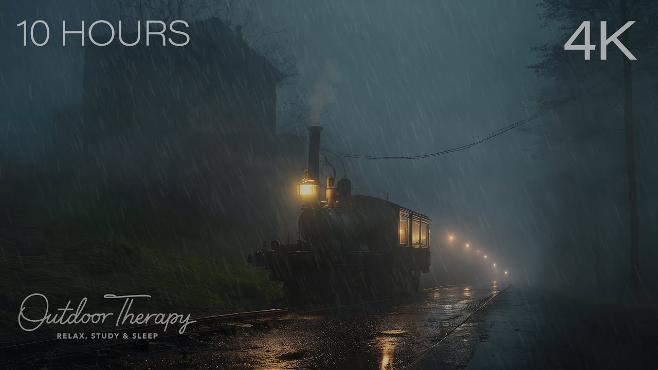 Spooky Stormy Night in the Railyard | Rain & Rumbling Thunderstorm Ambience | 10 HOURS |