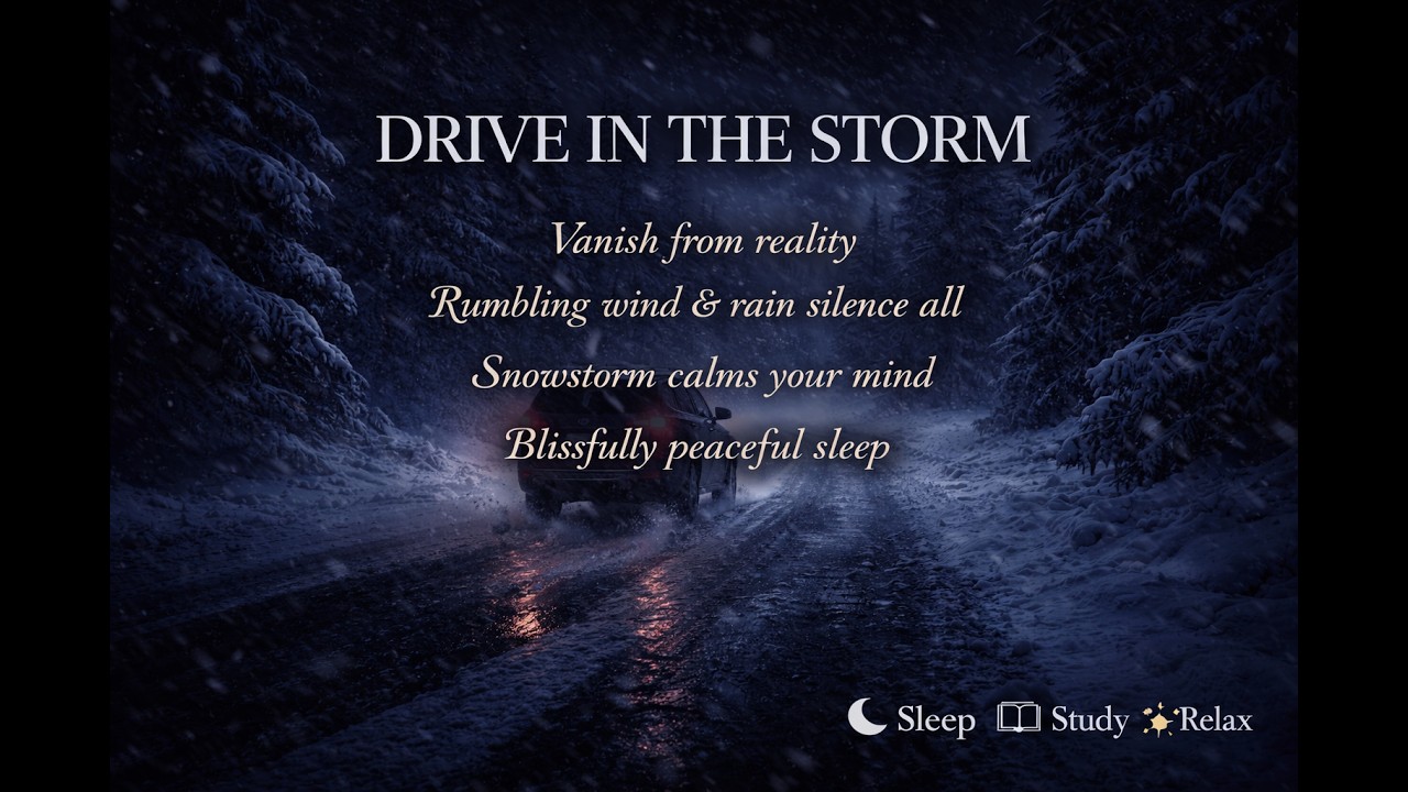 Close Your Eyes—Snowstorm Road + Windy Rain for Deep Rest