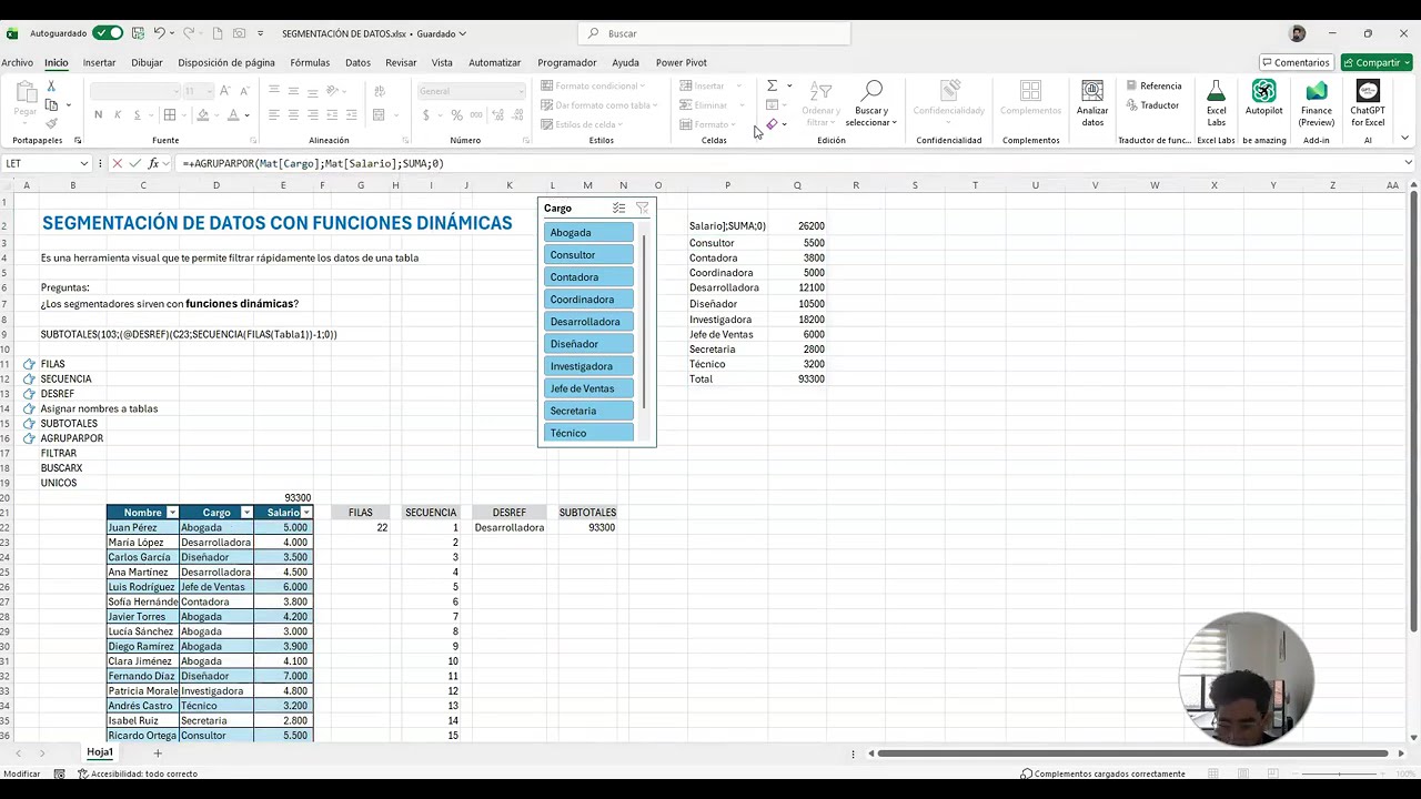 C&oacute;mo hacer segmentaci&oacute;n de datos con funciones din&aacute;micas en Excel