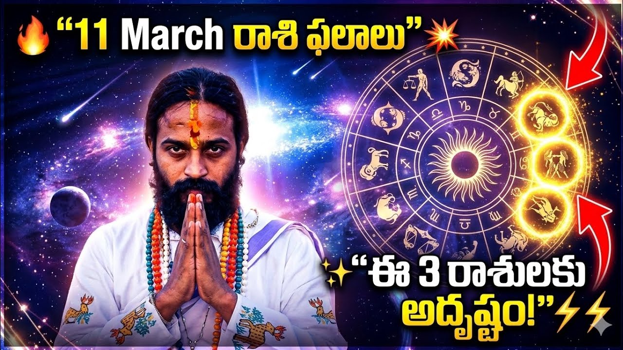 11 March 2026 రాశి ఫలాలు | ఈ 3 రాశులకు భారీ అదృష్టం🔥 | Lucky Number+Crystal | Daily Horoscope Telugu