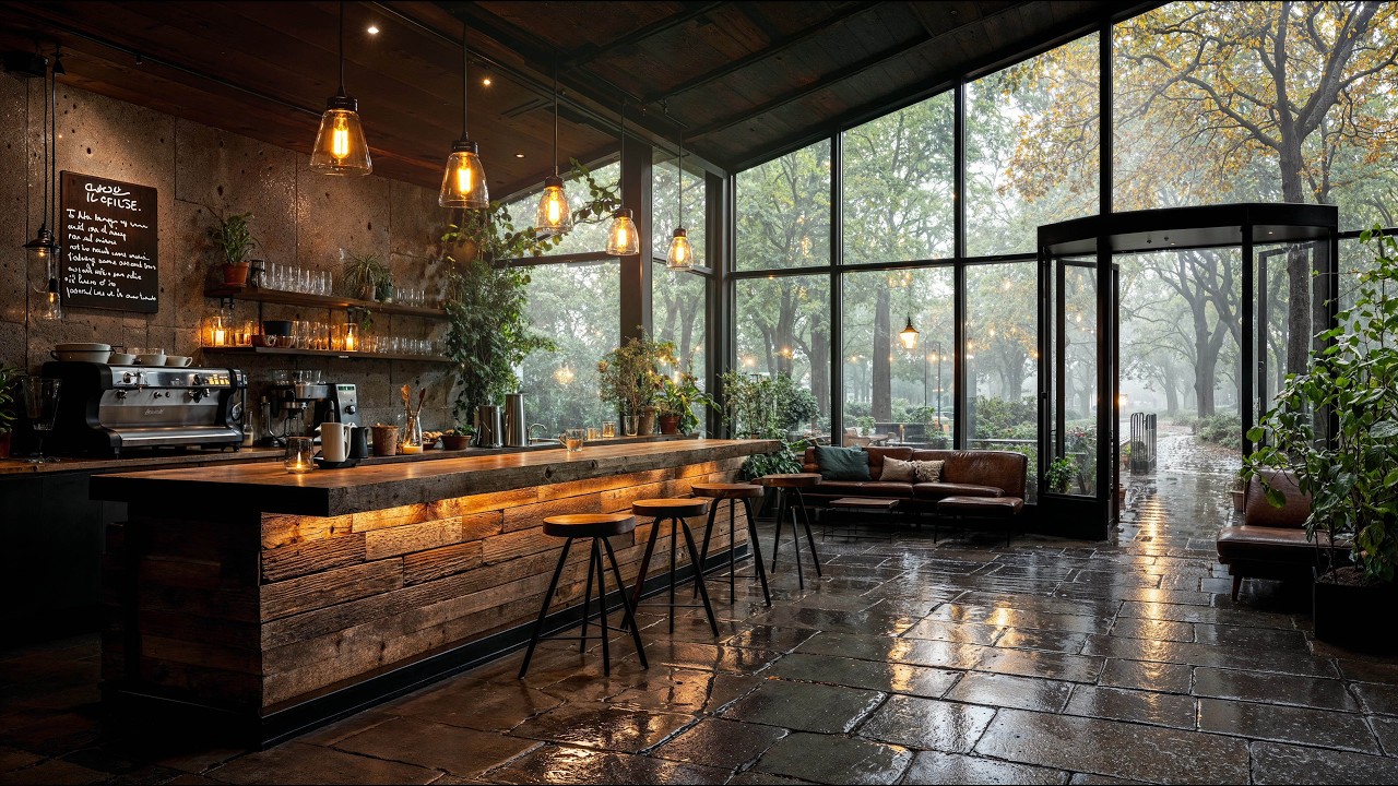 Cozy Rainy Café Ambience ☕🌧️ | 3 Hours Jazz, Rain & Warm Lights | 4K