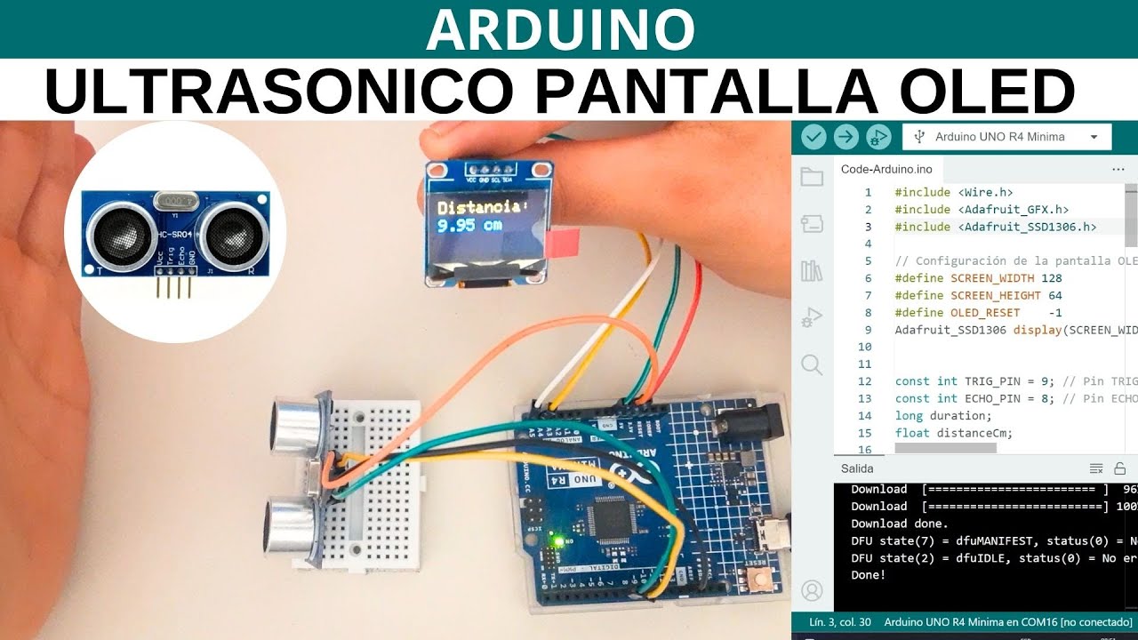 Arduino: Sensor Ultrasónico HC-SR04 y Muestra la distancia en Pantalla OLED 0.96