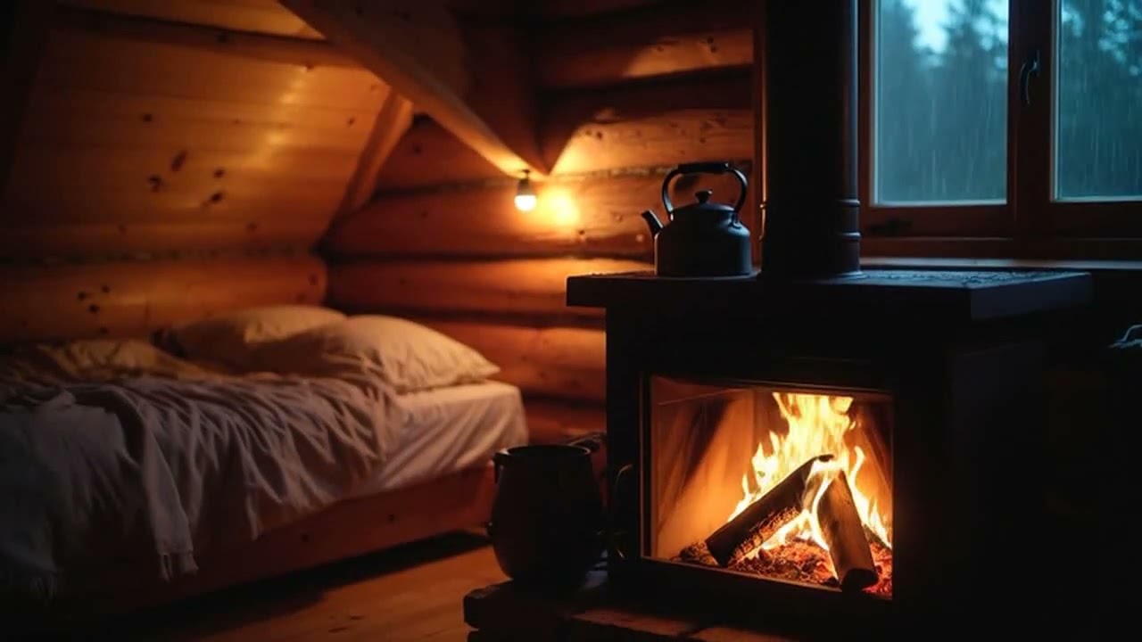 ASMR Rainy Night in Cozy Wooden Cabin 🌧️🔥 Fireplace Sounds for Deep Sleep & Relaxation