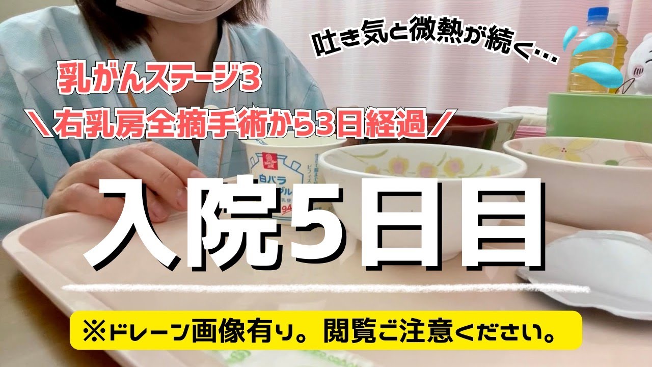 【乳がん手術vlog5】吐き気と微熱が続く入院５日目【乳がんステージ3】