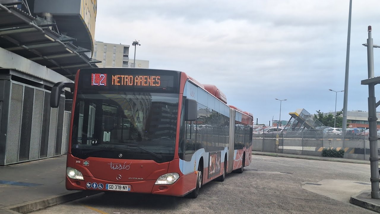 Tisséo — Ligne L2 entre Arènes & Colomiers Lycée International — Mercedes Citaro G NGT n°2172 
