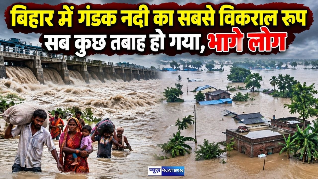 Bihar में गंडक नदी का सबसे विकराल रूप!  सब कुछ तबाह हो गया, भागे लोग | Bihar News | News4Nation