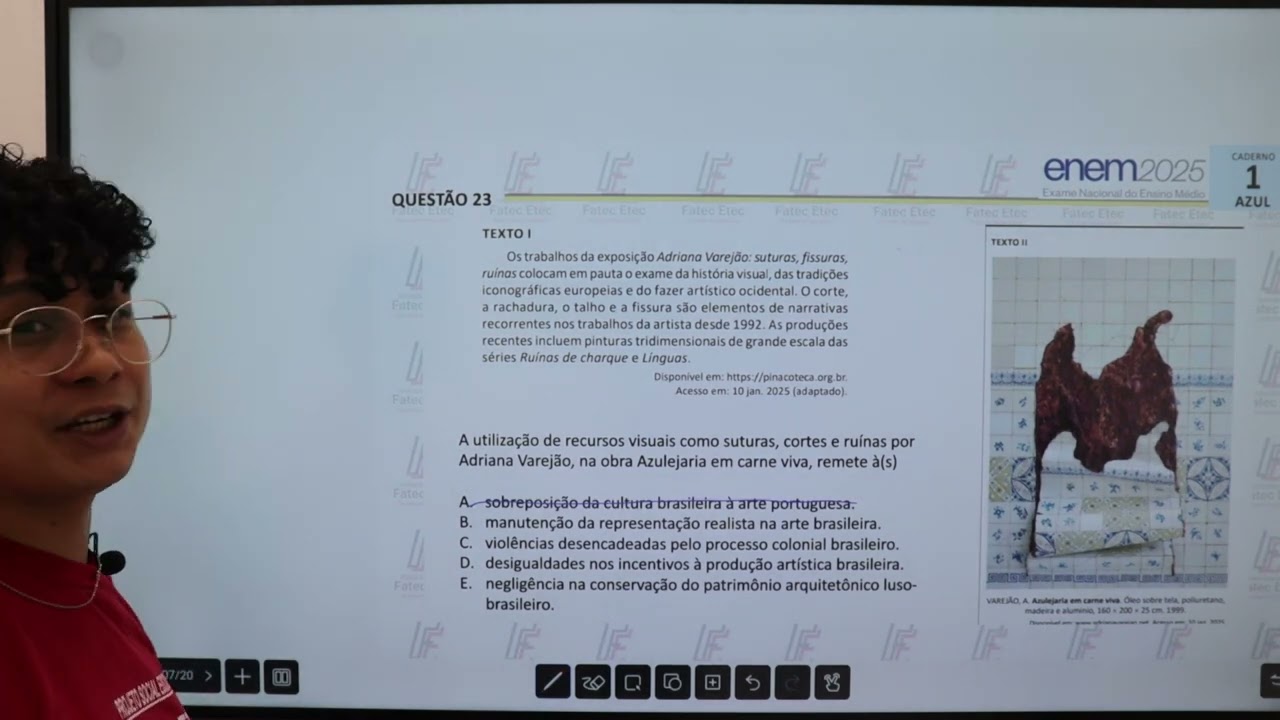 Enem 2025  C. Azul - Questão 23 A utilização de recursos visuais como suturas, cortes e ruínas