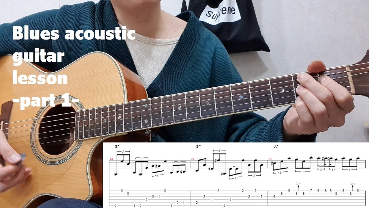 SRV acoustic blues jam guitar lesson +(tab) part-1-