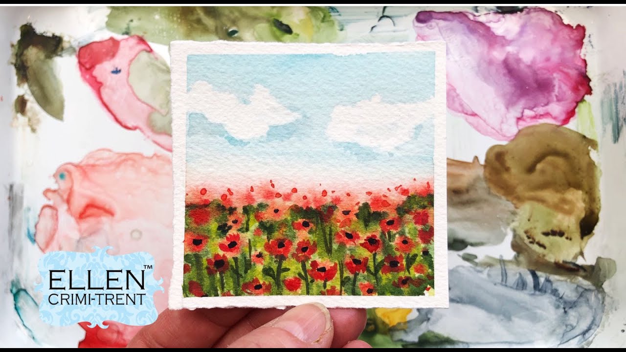 Easy Mini Watercolor Poppy Field for Beginners/ Step by step tutorial