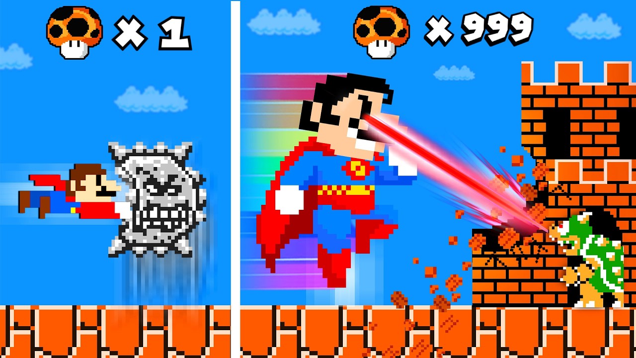 When Every Mushroom Makes Mario Become SUPERMAN in Super Mario Bros!