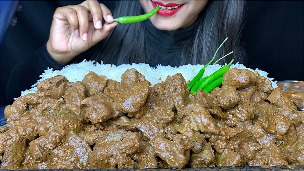 ASMR EATING CHICKEN LIVER CURRY AND RICE+GREEN CHILLI || EATING SOUNDS || REAL MUKBANG