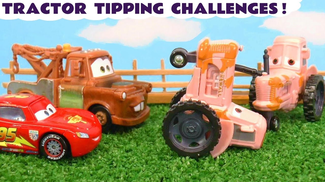 Tractor Tipping Challenge Stories with McQueen Mater and Funlings