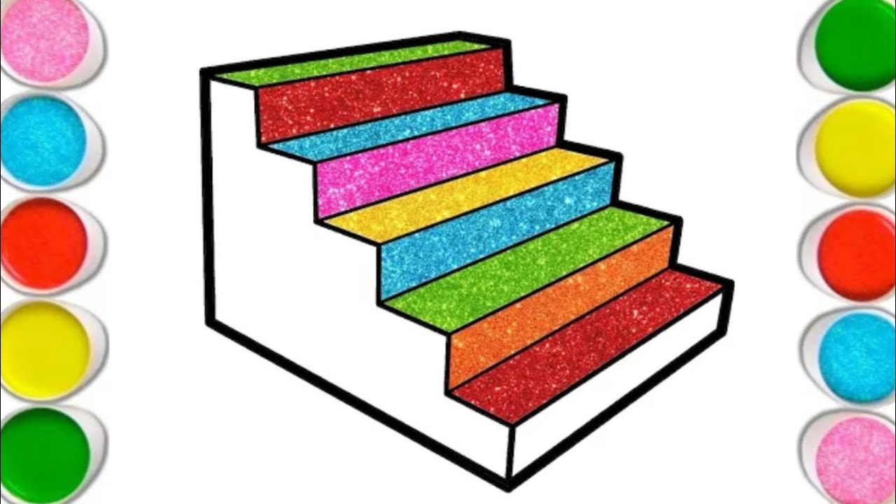 3d stairs drawing and colouring for kids | 3d steps drawing easy #stairs #abcsong #3dstairs
