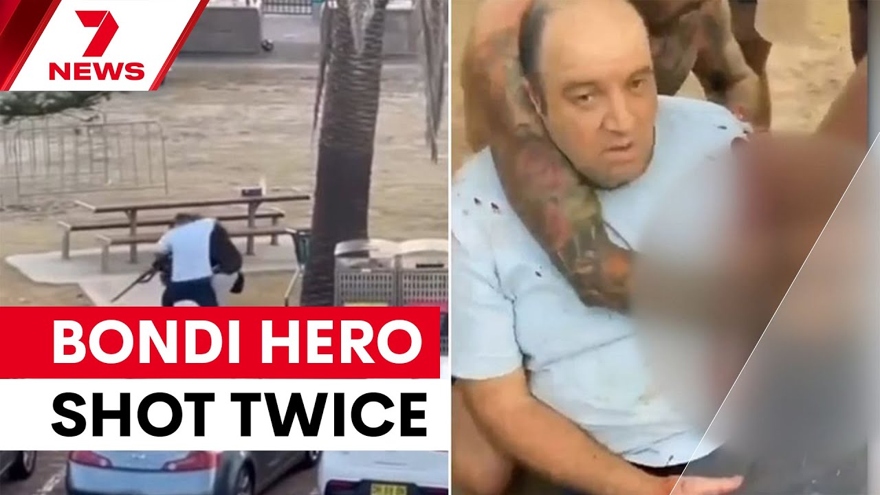 Hero suffers two gunshot wounds in Bondi beach shooting | 7NEWS