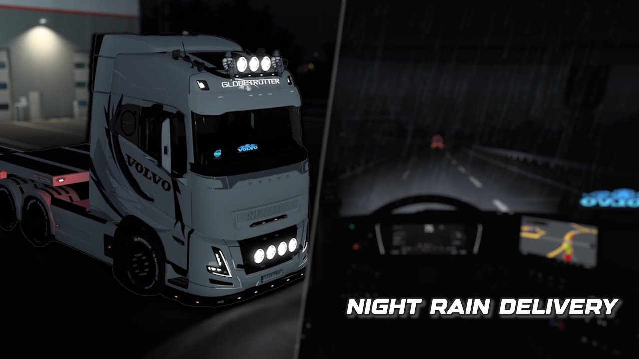 Night Rain Delivery with Thunder | ETS2 Relaxing Drive (Duisburg → Nuremberg)
