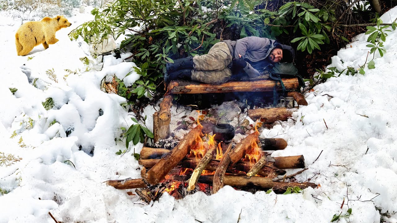 Зимний кемпинг Bushcraft; Выживание в дикой природе при экстремальных -13&deg;. ASMR на открытом воздухе