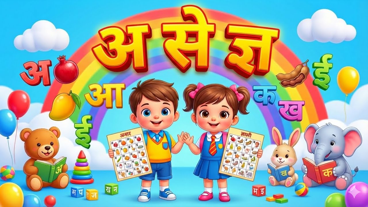 अ से अनार - Hindi Varnamala Geet - Hindi Phonics song - अनार आम  children fun - Hindi Rhymes - abcd 