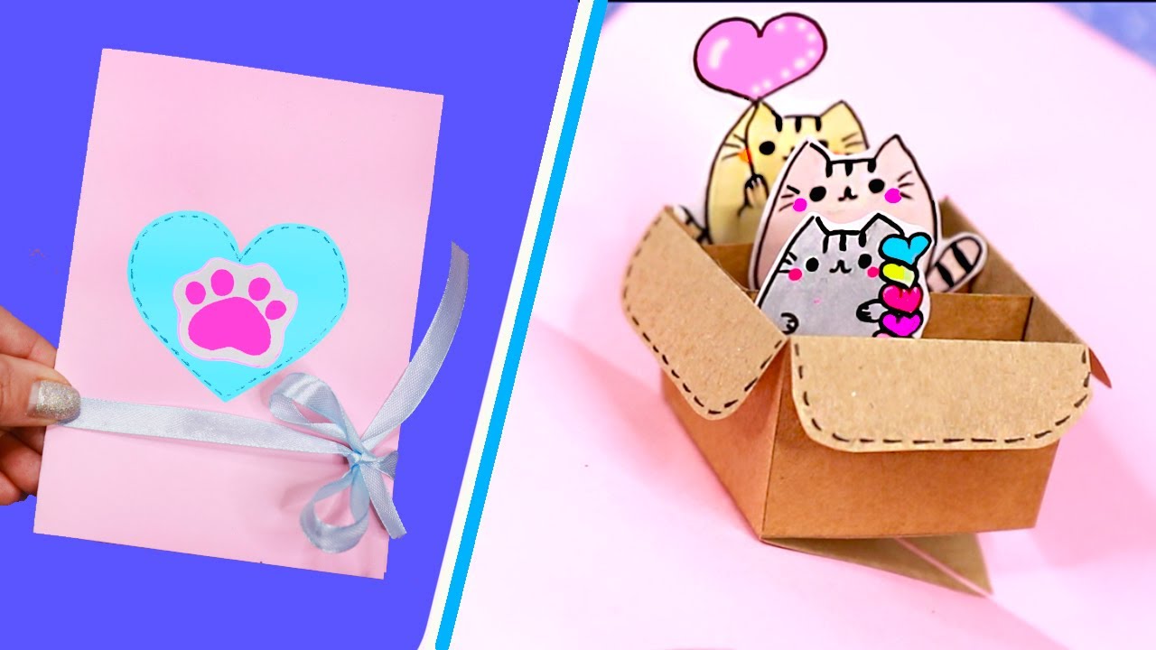 DIY Милая 3Д Открытка с Котиками в коробочке💖  Открытка для мамы с Пушином