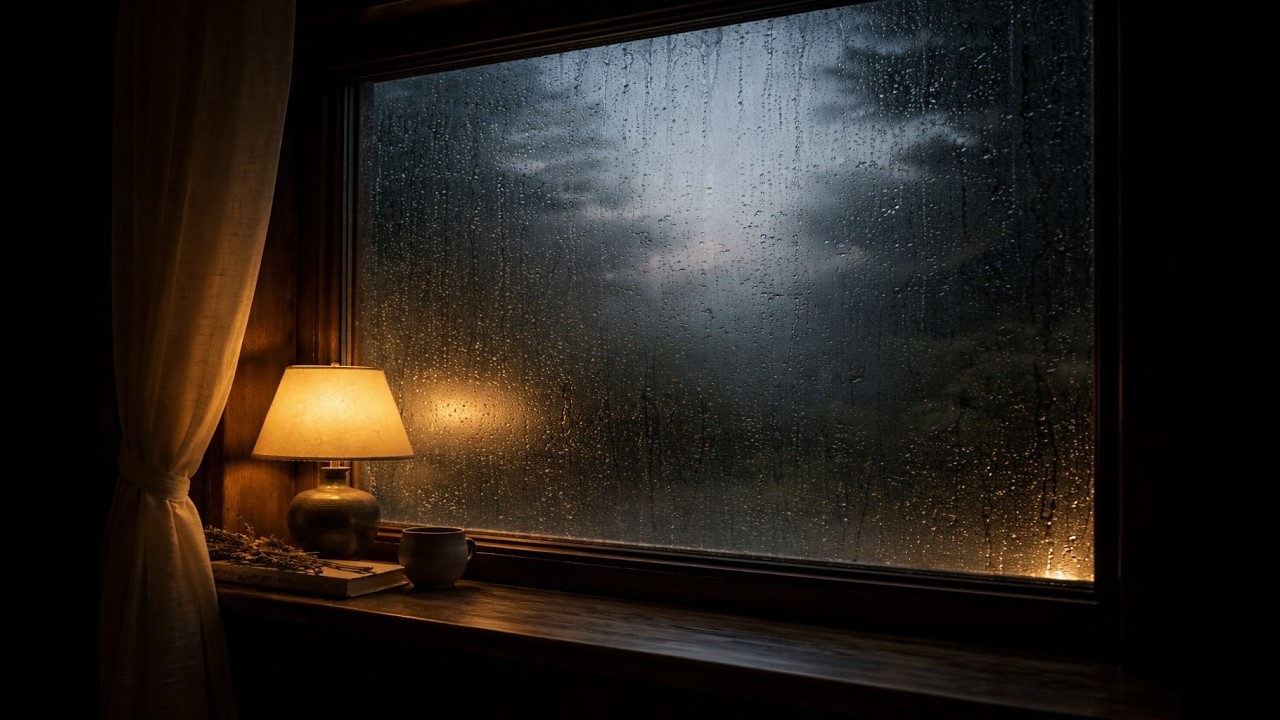 Soft Rain Window 🌙 Deep Sleep Meditation | Cozy Night Rain Sounds 1h 17min